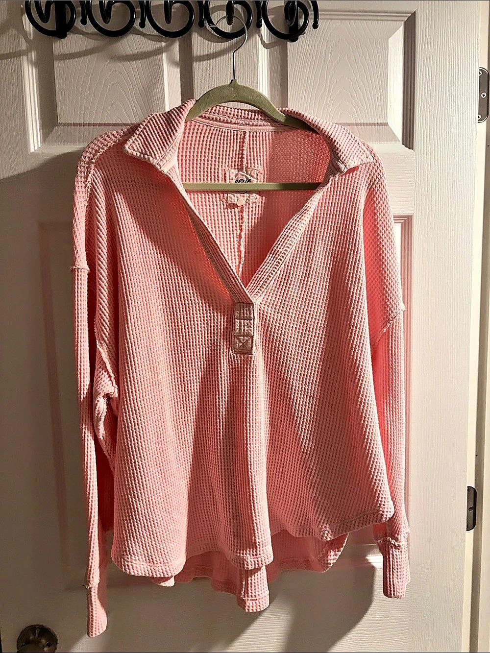 aerie LumberJane Waffle Polo Sweatshirt Pink Small
